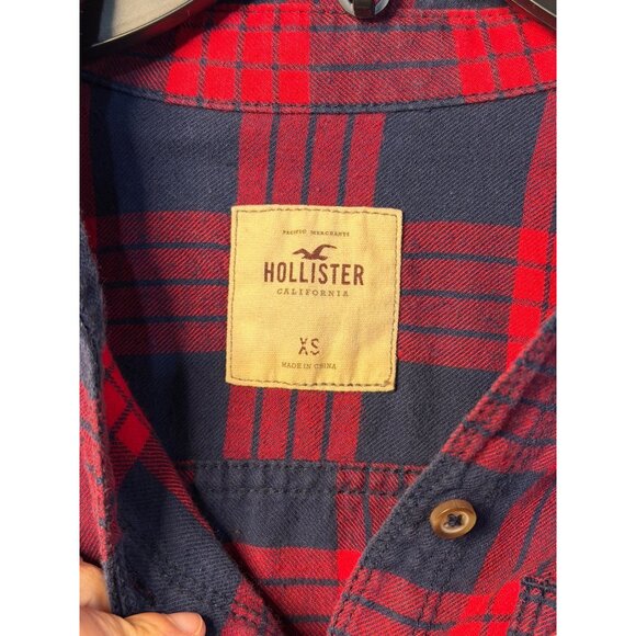 VTG Hollister Y2K XS Red Navy Plaid Flannel Button Up Shirt Bella Swan Core - Picture 5 of 6